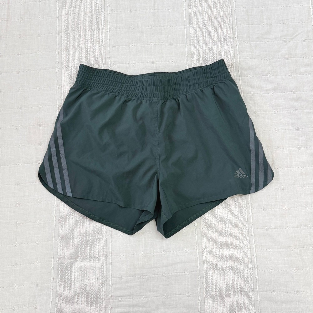 Adidas Running Shorts Womens S Green 3 Stripe Elastic Waist Athletic